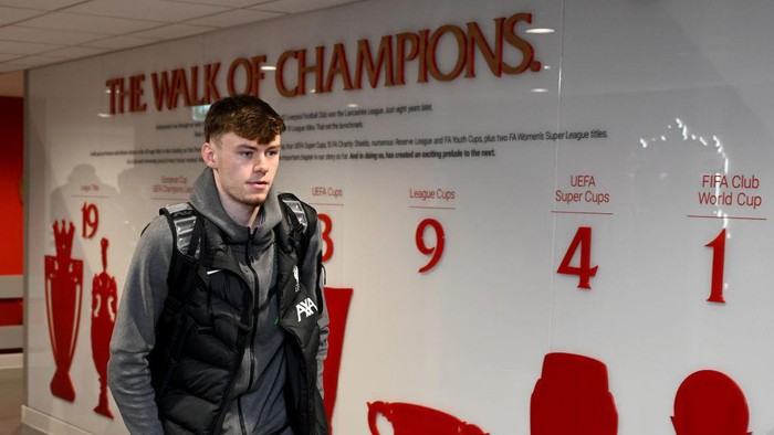 LIVERPOOL, ENGLAND - JANUARY 31: (THE SUN OUT, THE SUN ON SUNDAY OUT) Conor Bradley of Liverpool arriving before the Premier League match between Liverpool FC and Chelsea FC at Anfield on January 31, 2024 in Liverpool, England. (Photo by Andrew Powell/Liverpool FC via Getty Images)
