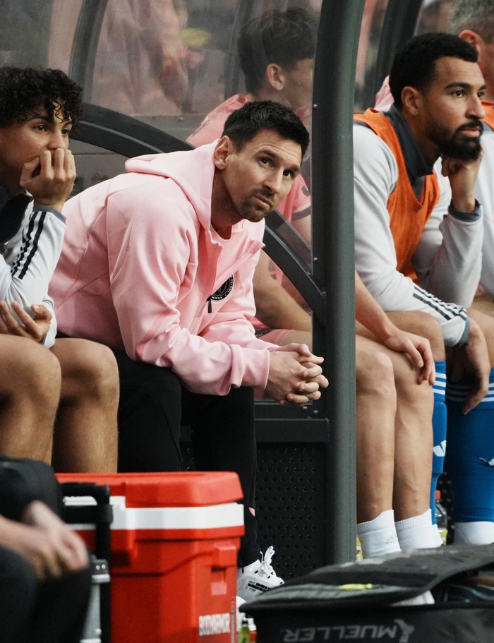 Lionel Messi Soccer Football - Friendly - Hong Kong v Inter Miami - Hong Kong Stadium, Hong Kong - February 4, 2024 Inter Miami's Lionel Messi looks on from the substitutes bench REUTERS/Lam Yik