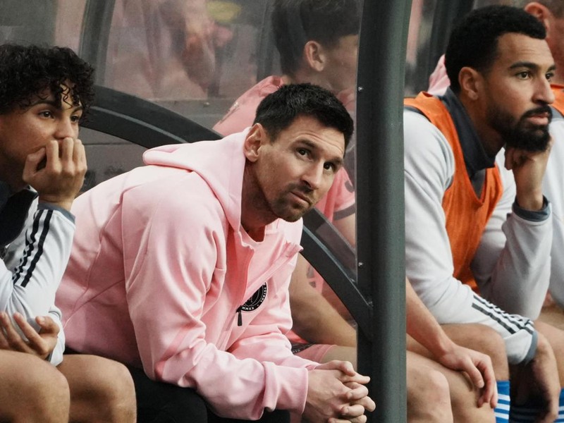 Soccer Football - Friendly - Hong Kong v Inter Miami - Hong Kong Stadium, Hong Kong - February 4, 2024 Inter Miami's Lionel Messi looks on from the substitutes bench REUTERS/Lam Yik