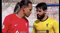 Alisson, dan bek Liverpool Virgil van Dijk, dianggap tampil tidak setangguh biasanya. Mereka kayak orang lain saja! Foto: dok. Internet/X (Twitter)