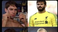 Meme ini dianggap lebih cocok karena sama-sama kiper Liverpool -- walaupun beda era: dikira Alisson, eh ternyata Loris Karius (yang di Liverpool dulu rutin diledek akibat blundernya). Foto: dok. Internet/X (Twitter)