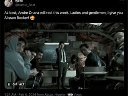 Alisson pun jadi sasaran utama ledekan meme dari netizen. Apalagi kiper Manchester United Andre Onana, yang biasa jadi bulan-bulanan meme, bisa bikin clean sheet di akhir pekan. Foto: dok. Internet/X (Twitter)