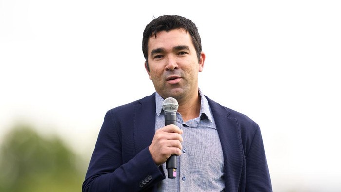 SANT JOAN DESPI, SPAIN - SEPTEMBER 02: FC Barcelona Sporting Director Anderson Luis de Souza Deco speaks to the media as Joao Cancelo and Joao Felix are unveiled as new FC Barcelona players at Ciutat Esportiva Joan Gamper on September 02, 2023 in Sant Joan Despi, Spain. (Photo by Alex Caparros/Getty Images)