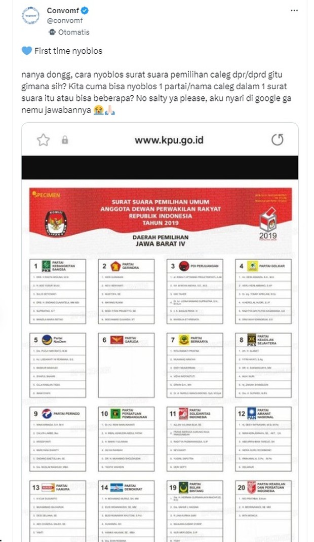 Kebingungan pemilih pemula/ Foto: Twitter.com/convomf Kebingungan pemilih pemula/ Foto: Twitter.com/convomf