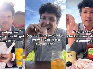 Viral Pria Makan Ayam dan Telur Mentah, Bakal Makan Terus sampai Sakit Perut