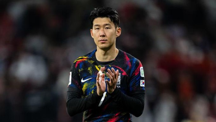 DOHA, QATAR - FEBRUARY 06: Son Heung-min of South Korea looks dejected after the AFC Asian Cup semi final match between Jordan and South Korea at Ahmad Bin Ali Stadium on February 06, 2024 in Doha, Qatar. (Photo by Markus Gilliar - GES Sportfoto/Getty Images)
