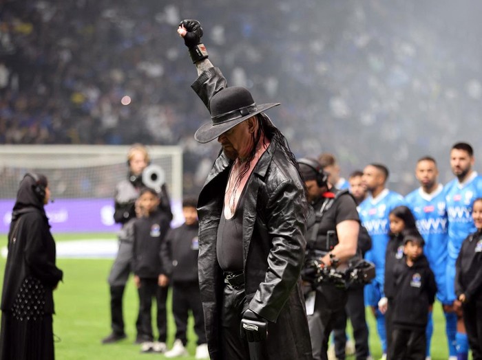 Soccer Football - Friendly - Al Nassr v Al Hilal - Kingdom Arena, Riyadh, Saudi Arabia - February 8, 2024 Wrestler The Undertaker before the match REUTERS/Ahmed Yosri