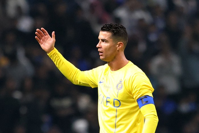 Soccer Football - Friendly - Al Nassr v Al Hilal - Kingdom Arena, Riyadh, Saudi Arabia - February 8, 2024 Al Nassrs Cristiano Ronaldo reacts REUTERS/Ahmed Yosri