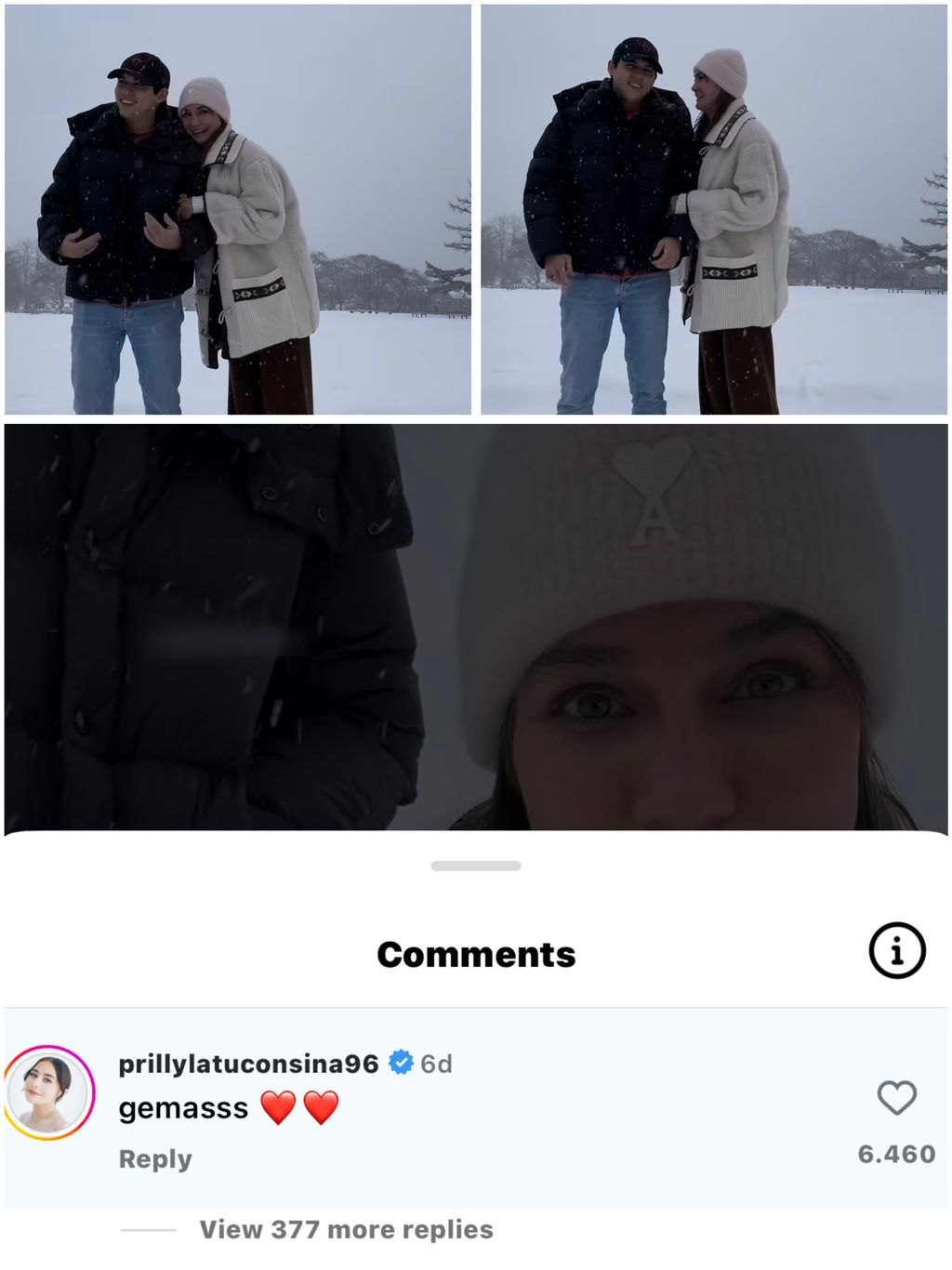 Komentar Prilly Latuconsina pada unggahan Luna Maya dan Maxime Bouttier.