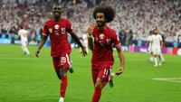 Semua gol diborong Afif lewat penalti, masing-masing di menit ke-22, 73, dan 90+5. Aksinya yang menjadi sorotan muncul pada gol pertama. REUTERS/MOLLY DARLINGTON