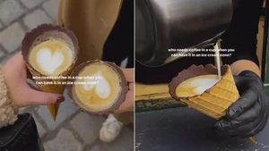 Unik! Racikan Cafe Latte dalam Cone Es Krim Ini Viral