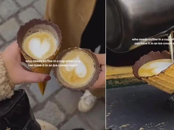 Unik! Racikan Cafe Latte dalam Cone Es Krim Ini Viral