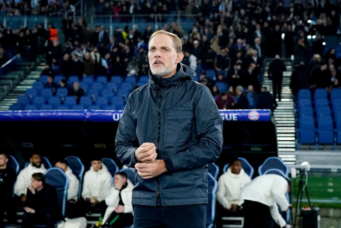 Thomas Tuchel head coach of FC Bayern Munich looks on during the UEFA Champions League Round of 16 match between SS Lazio v FC Bayern Munich at Stadio Olimpico Roma on February 14, 2024 in Rome, Italy. (Photo by Giuseppe Maffia/NurPhoto via Getty Images)