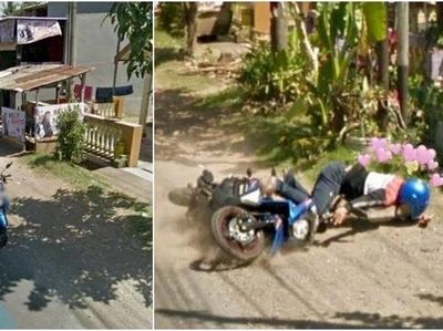 Lagi Apes, Aksi Kocak Ini Terekam Google Street View