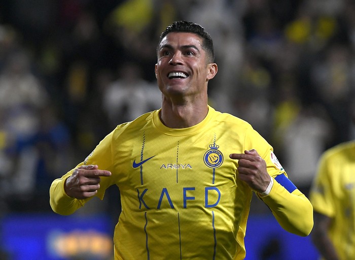 Cristiano Ronaldo Soccer Football - Saudi Pro League - Al Nassr v Al Fateh - Al-Awwal Park, Riyadh, Saudi Arabia - February 17, 2024 Al Nassr's Cristiano Ronaldo celebrates scoring their first goal REUTERS/Yazeed Aldhawaihi