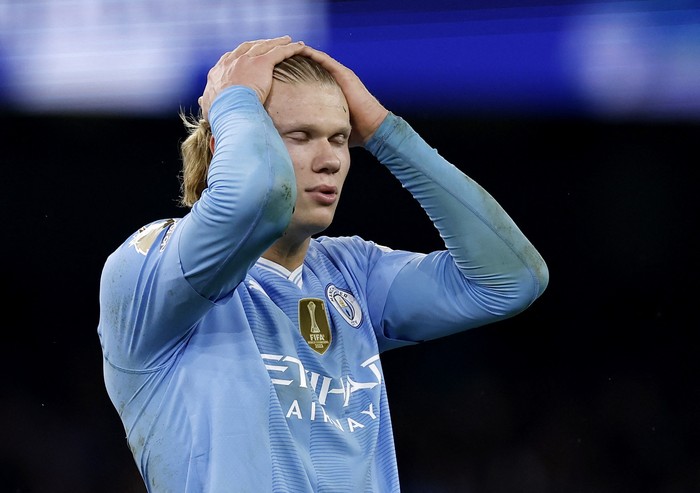 Erling Haaland, City vs Chelsea Soccer Football - Premier League - Manchester City v Chelsea - Etihad Stadium, Manchester, Britain - February 17, 2024 Manchester City's Erling Braut Haaland reacts Action Images via Reuters/Jason Cairnduff NO USE WITH UNAUTHORIZED AUDIO, VIDEO, DATA, FIXTURE LISTS, CLUB/LEAGUE LOGOS OR 'LIVE' SERVICES. ONLINE IN-MATCH USE LIMITED TO 45 IMAGES, NO VIDEO EMULATION. NO USE IN BETTING, GAMES OR SINGLE CLUB/LEAGUE/PLAYER PUBLICATIONS.