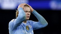 Sejak pulih dari cedera stress tulang, Erling Haaland cuma bikin tiga gol dari enam laga di Liga Inggris (Reuters)