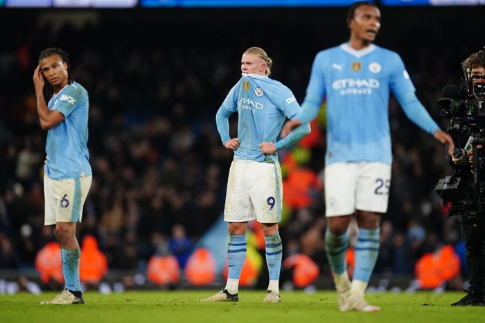 Manchester Citys Erling Haaland reacts following the Premier League match at the Etihad Stadium, Manchester. Picture date: Saturday February 17, 2024. (Photo by Nick Potts/PA Images via Getty Images)