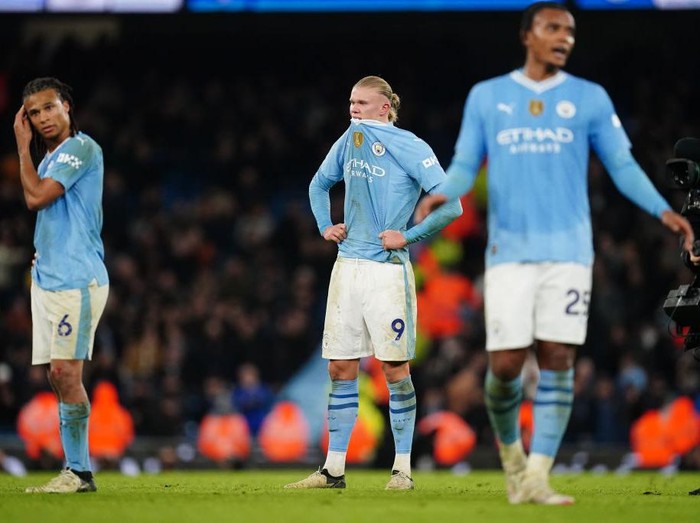 Manchester City's Erling Haaland reacts following the Premier League match at the Etihad Stadium, Manchester. Picture date: Saturday February 17, 2024. (Photo by Nick Potts/PA Images via Getty Images)
