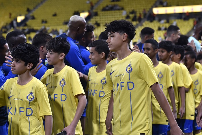 Soccer Football - Saudi Pro League - Al Nassr v Al Fateh - Al-Awwal Park, Riyadh, Saudi Arabia - February 17, 2024 Cristiano Ronaldo Jr is seen before the match REUTERS/Yazeed Aldhawaihi