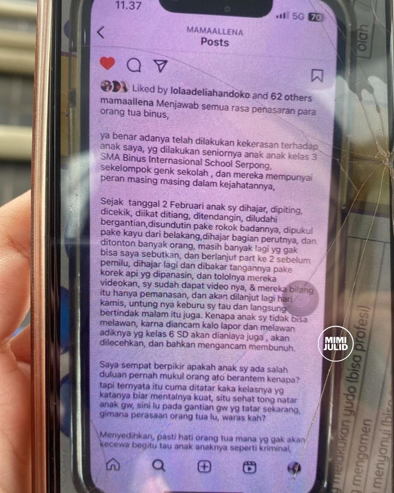 Ibunda korban bullying diduga putra VR