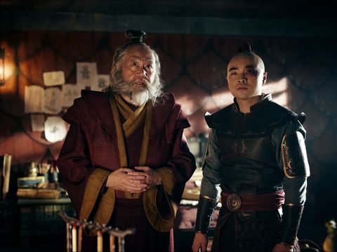 Avatar: The Last Airbender. (L to R) Paul Sun-Hyung Lee as Iroh, Dallas Liu as Prince Zuko in season 1 of Avatar: The Last Airbender. Cr. Robert Falconer/Netflix © 2024