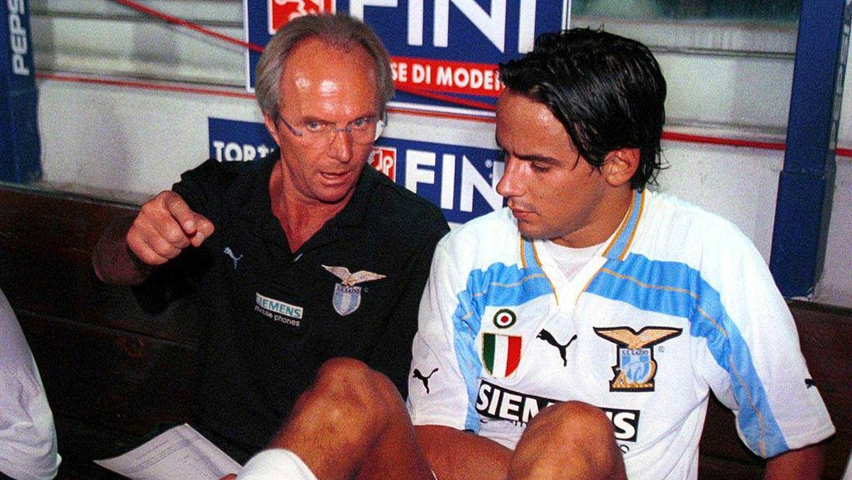 Simone Inzaghi saat masih bermain di Lazio bersama Sven Goran Eriksson (Getty Images/Grazia Neri)