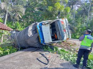 Tertimpa Pohon Kelapa, Truk Terguling di Jalan Denpasar-Gilimanuk
