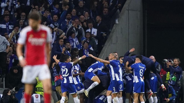 Porto players celebrate their first goal of the game scored by Galeno during the UEFA Champions League match at Estadio do Dragao in Porto, Portugal. Picture date: Wednesday February 21, 2024. (Photo by Bradley Collyer/PA Images via Getty Images)