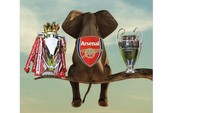 Entah kuat tahan malu atau kelewat pede, fans Arsenal satu ini masih yakin timnya bakal juara Liga Champions dan Premier League. Ada-ada saja, ya! (Foto: Twitter)