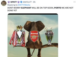 Entah kuat tahan malu atau kelewat pede, fans Arsenal satu ini masih yakin timnya bakal juara Liga Champions dan Premier League. Ada-ada saja, ya! (Foto: Twitter)