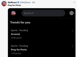 Pray for Porto alias berdoa untuk Porto viral di media sosial sebagai olok-olok fans Arsenal yang yakin timnya bakal menang lawan Porto di Liga Champions. (Foto: Twitter)