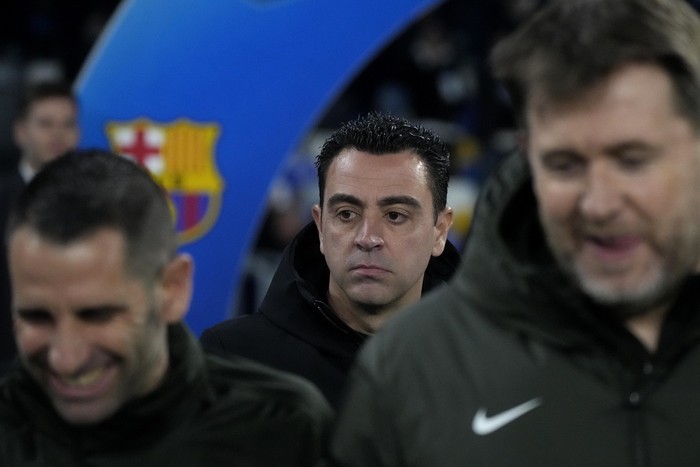 Xavi Hernandez Barcelona's head coach Xavi Hernandez arrives for the Champions League, round of 16, first leg soccer match between SSC Napoli and FC Barcelona at the Diego Maradona stadium in Naples, Italy, Wednesday, Feb. 21, 2024. (AP Photo/Gregorio Borgia)