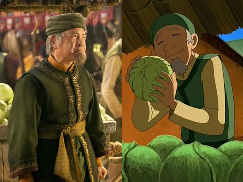James Sie sebagai Pedagang Kubis dalam live action Avatar: the Last Airbender dan versi animasi. (Netflix/Nickelodeon)