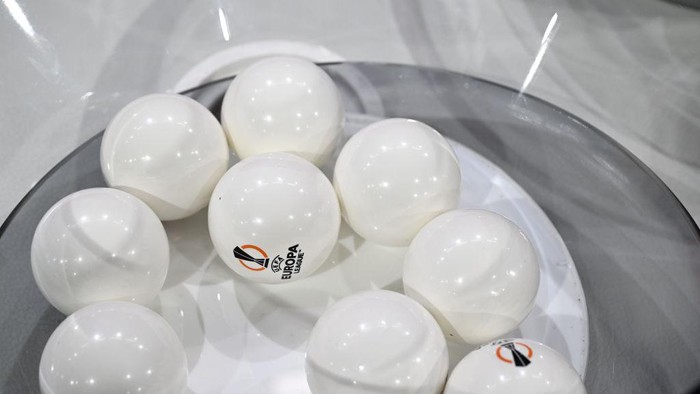 NYON, SWITZERLAND - DECEMBER 18: A view of the draw pots and balls prior to the UEFA Europa League 2023/24 Knock-out Play-offs Draw at the UEFA Headquarters, the House of European Football, on December 18, 2023 in Nyon, Switzerland (Photo by Kristian Skeie - UEFA/UEFA via Getty Images)