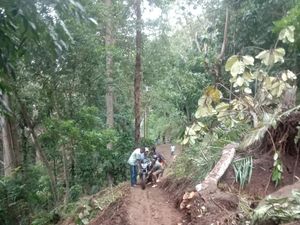 Jalan Tertimbun Longsor, Warga Bisnis Jasa Gotong Motor