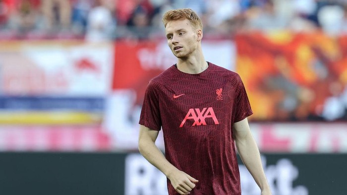 SALZBURG, AUSTRIA - JULY 27: Sepp van den Berg of Liverpool FC looks on prior to the pre-season friendly match between FC Red Bull Salzburg and FC Liverpool at Red Bull Arena on July 27, 2022 in Salzburg, Austria. (Photo by Roland Krivec/DeFodi Images via Getty Images)