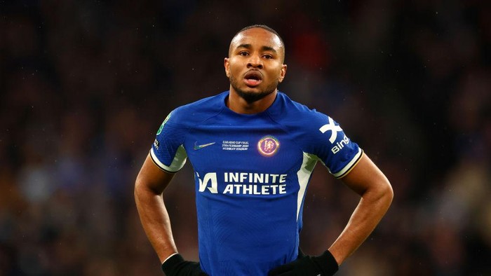 LONDON, ENGLAND - FEBRUARY 25: Christopher Nkunku of Chelsea looks o during the Carabao Cup Final match between Chelsea and Liverpool at Wembley Stadium on February 25, 2024 in London, England. (Photo by Chris Brunskill/Fantasista/Getty Images)