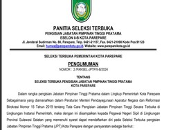 Pemkot Parepare Buka Seleksi Terbuka Jabatan Inspektur dan Kadis Sosial