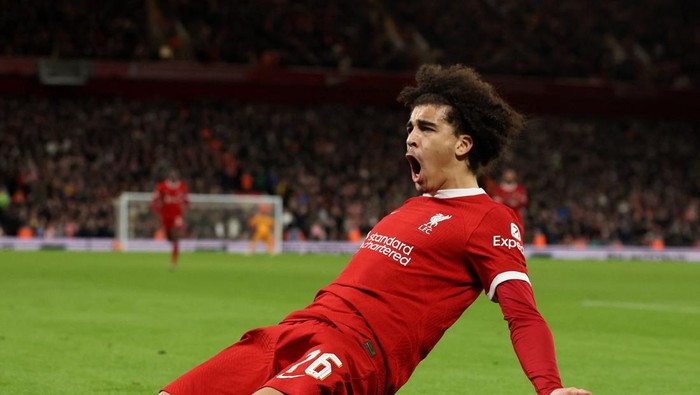 Soccer Football - FA Cup - Fifth Round - Liverpool v Southampton - Anfield, Liverpool, Britain - February 28, 2024 Liverpools Jayden Danns celebrates scoring their second goal REUTERS/Phil Noble