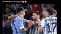 Meme ini juga menyindir Messi: cekik lawan seperti Messi, bisa lolos dari kartu merah. Foto: dok. Internet/X (Twitter)