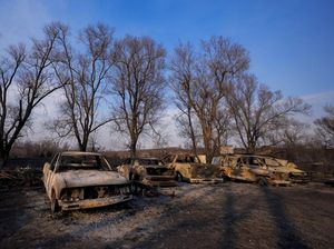 Penampakan Mobil-mobil Hangus dalam Kebakaran Hutan di Texas Penampakan Mobil-mobil Hangus dalam Kebakaran Hutan di Texas