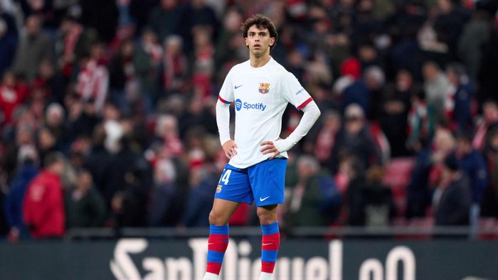BILBAO, SPAIN - MARCH 03: Joao Felix of FC Barcelona looks dejected after final whistle during the LaLiga EA Sports match between Athletic Club and FC Barcelona at Estadio de San Mames on March 03, 2024 in Bilbao, Spain. (Photo by Alex Caparros/Getty Images)