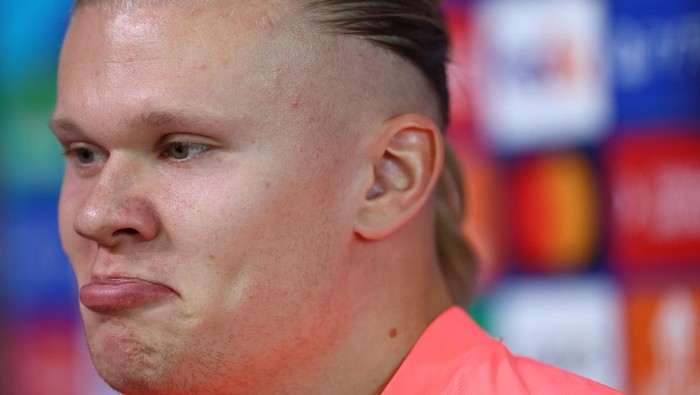 Soccer Football - Champions League - Manchester City Press Conference - Etihad Campus, Manchester, Britain - March 5, 2024 Manchester Citys Erling Braut Haaland during the press conference REUTERS/Carl Recine