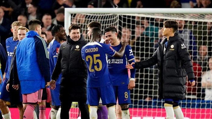 Chelseas Enzo Fernandez and Moises Caicedo react following the Emirates FA Cup fifth round match at Stamford Bridge, London. Picture date: Wednesday February 28, 2024. (Photo by John Walton/PA Images via Getty Images)