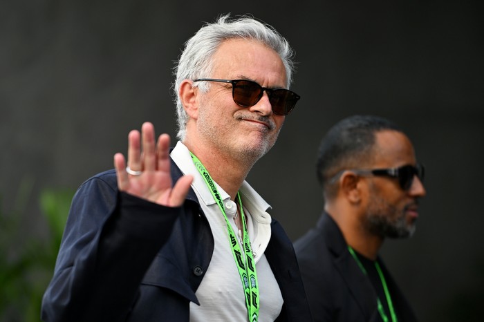 JEDDAH, SAUDI ARABIA - MARCH 09: Jose Mourinho walks in the Paddock prior to the F1 Grand Prix of Saudi Arabia at Jeddah Corniche Circuit on March 09, 2024 in Jeddah, Saudi Arabia. (Photo by Rudy Carezzevoli/Getty Images)