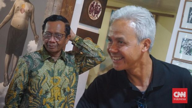 Ganjar Pranowo dan Mahfud MD di Bantul, DIY, Senin (11/3).