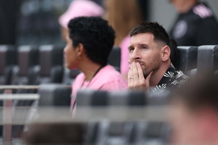 Inter Miami vs Montreal Impact Mar 10, 2024; Fort Lauderdale, Florida, USA; Inter Miami CF forward Lionel Messi (10) watches the game against CF Montreal from the stands during the first half at Chase Stadium. Mandatory Credit: Nathan Ray Seebeck-USA TODAY Sports