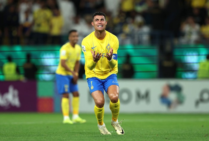 Cristiano Ronaldo RIYADH, SAUDI ARABIA - MARCH 11: Cristiano Ronaldo of Al Nassr reacts during the AFC Champions League Quarter Final 2nd Leg match between Al-Nassr and Al Ain at Al -Awwal Stadium on March 11, 2024 in Riyadh, Saudi Arabia. (Photo by Yasser Bakhsh/Getty Images) (Photo by Yasser Bakhsh/Getty Images)