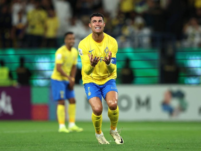 RIYADH, SAUDI ARABIA - MARCH 11: Cristiano Ronaldo of Al Nassr reacts during the AFC Champions League Quarter Final 2nd Leg match between Al-Nassr and Al Ain at Al -Awwal Stadium on March 11, 2024 in Riyadh, Saudi Arabia. (Photo by Yasser Bakhsh/Getty Images) (Photo by Yasser Bakhsh/Getty Images)